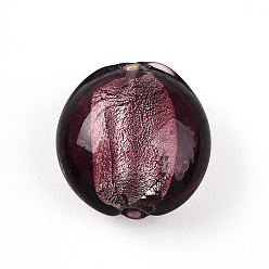 Средний Фиолетово-красный Стеклянные бусины, с фольгой внутри, ручная работа, плоско-круглые, средне фиолетовый красный, 15~17x8.5~9.5 мм, отверстие : 1~2 мм