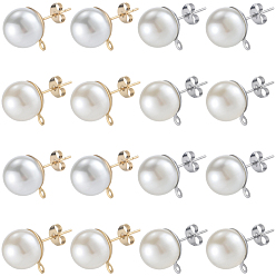 Mixed Color 304 Stainless Steel Stud Earring Findings, with Resin Imitation Pearl & Friction Ear Nuts, Mixed Color, 24~25mm, 4 styles, 20pcs/style, 40pcs