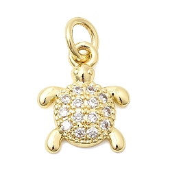 Настоящее золото 18K Подвески из латуни с прозрачным фианитом, без свинца и без кадмия, долговечный, черепаховые чары, реальный 18 k позолоченный, 12.5x10x3 мм, Перейти кольцо: 5x1 мм, внутренний диаметр: 3 мм