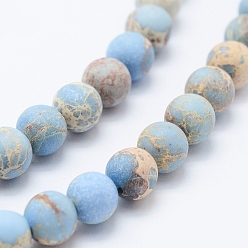 Mixed Color Natural Imperial Jasper Beads Strands, Dyed, Frosted, Round, Mixed Color, 6mm, Hole: 1mm, about 63pcs/strand, 15.3 inch(39cm)