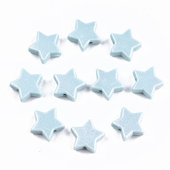 Pale Turquoise Spray Painted Acrylic Beads, Rubberized Style, Star, Pale Turquoise, 10.5x11x4mm, Hole: 1.5mm, about 2250pcs/500g