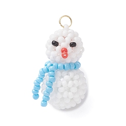 Светло-Голубой Подвески-снеговики из стеклянных бусин, с 304 кольцами из нержавеющей стали, реальный 18 k позолоченный, Небесно-голубой, 25.5~26x15~16x14~16 мм, отверстие : 3.5 мм