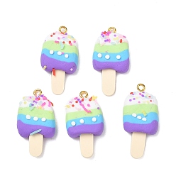Разноцветный Полимерной глины ручной работы подвески, с железными петлями, мороженое, красочный, 34~35x16~17x6~7 мм, отверстие : 2 мм
