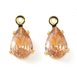 Персиковый Слойка Латунные микро проложить кубического циркония прелести, без кадмия и без свинца, слеза, золотые, розовые, 9.5~10.5x5~6x4~5 мм, отверстие : 0.9~1.2 мм