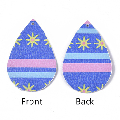 Королевский синий Большие кожаные подвески, Пасхальная тема, слезинка с узором солнца, королевский синий, 55~56.5x35~37x2 мм, отверстие : 1~2 мм