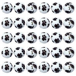 White 30Pcs Printed Round Silicone Focal Beads, White, 15x15mm, Hole: 2mm