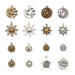 Mixed Color Tibetan Style Alloy Pendants, Lead Free, Moon and Sun, Mixed Color, 7.4x7.2x1.7cm, 32pcs/box