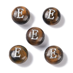 Letter E Природных тигровый глаз бисером, рондель с письмом, Письмо E, 8.5~9x5~5.5 мм, отверстие : 1.2 мм