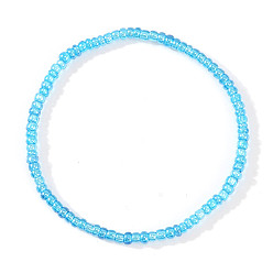 Небесно-голубой Стеклянный бисер стрейч браслеты, Браслеты дружбы для женщин, которые можно носить в несколько рядов., круглые, голубой, 6.89 дюйм (17.5 см)