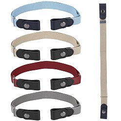 Mixed Color 4Pcs 4 Style Unisex Adjustable No Buckle Imitation Leather Elastic Waist Belt, with Iron Button, for Jeans Pants Skirts, Mixed Color, 580x24.5x2mm, 1pc/style