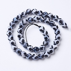 Black Natural Grade A Agate Beads Strands, Dyed & Heated, Round, Faceted, Black, 6mm, Hole: 1mm, about 62pcs/strand, 14.9 inch(38cm)