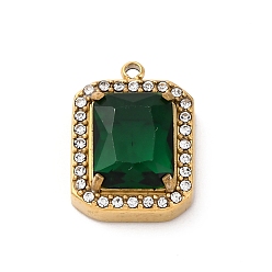 Rectangle Ионное покрытие (IP) 304 микропаве из нержавеющей стали, прозрачный кубический цирконий, со стеклянными подвесками, ручная полировка, реальный 18 k позолоченный, прямоугольные, 16x11.5x5 мм, отверстие : 1.2 мм