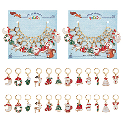 (52) Непрозрачная лаванда Кулон из сплава эмали с рождественской тематикой замковые маркеры петель, 304 маркеры петель с застежками из нержавеющей стали, снежинка/олень/дед мороз, разноцветные, 3.2~3.8 см, 12 стиль, 1 шт / стиль, 12 шт / комплект