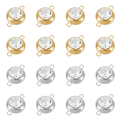 Прозрачный 16 шт. 2 цвета 304 подвески-коннекторы из нержавеющей стали с прозрачным кубическим цирконием, плоские круглые ссылки, золотые и нержавеющая сталь цвет, 18x12x7 мм, отверстие : 2 мм, 8 шт / цвет