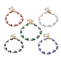 (52) Непрозрачная лаванда Браслет-цепочка с эмалевыми звеньями «Луна и сглаз», PVD вакуумное покрытие золото 304 браслет из нержавеющей стали, разноцветные, 6-5/8 дюйм (16.7 см)
