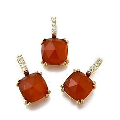 Красный Агат Подвески из натурального сердолика (окрашенного и нагретого) ограненные квадратные, латунные микропаве прозрачные кубические циркониевые подвески, реальный 18 k позолоченный, 17x10x6.5 мм, отверстие : 3x5.5 мм