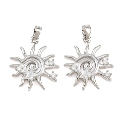 Platinum Brass Micro Pave Clear Cubic Zirconia Pendants, Sun with Star Charms, Platinum, 23.5x19.5x4.5mm, Hole: 5x2mm