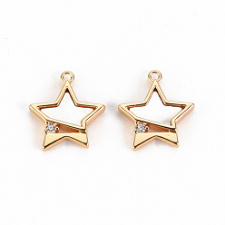 Real 18K Gold Plated Brass Micro Pave Clear Cubic Zirconia Charms, with Natural Shell, Nickel Free, Star, Real 18K Gold Plated, 12.5x11.5x2mm, Hole: 1mm