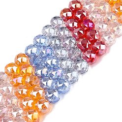 Васильковый Гальванизируйте прозрачное стекло бисер нитей, круглые, с покрытием AB цвета, граненые, васильковый, 7.5~8x7 мм, отверстие : 1~1.5 мм, около 48~50 шт / нитка, 13.19~14.17 (33.5~36 см)