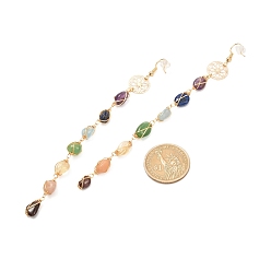 Mixed Stone Natural Gemstone Nuggets Beads Dangle Earrings, Lotus Brass Earring, Reiki Energy 7 Chakra Jewelry for Her, Golden, 135~160mm, Pin: 0.6mm
