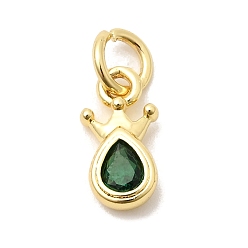 Зеленый Латунь прелести циркония кубической, без кадмия и без свинца, реальный 18 k позолоченный, долговечный, слеза с короной, зелёные, 10.5x5.5x2.5 мм, отверстие : 3 мм