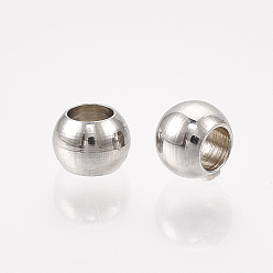 Stainless Steel Color 304 Stainless Steel Beads, Round, Stainless Steel Color, 4x3mm, Hole: 2mm