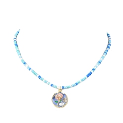 Небесно-голубой Женские ожерелья из стеклянных бусин с подвеской в виде цветка и эмали, золотые, голубой, 16.77 дюйм (42.6 см)