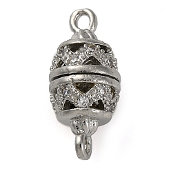 Платина Латунные микро-паве прозрачные кубические цирконии полые овальные соединительные подвески, без свинца и без кадмия, платина, 16.5x8 мм, отверстие : 1.4 мм