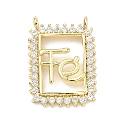 Слово Латунные микро проложить кубического циркония подвески, золотые, прямоугольник амулеты, слово, 21x15x3 мм, отверстие : 1.2 мм