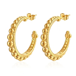 Real 18K Gold Plated 304 Stainless Steel Stud Earrings, Half Hoop Earrings for Women, Real 18K Gold Plated, 28x5mm
