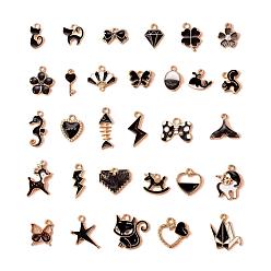 Black 30Pcs 30 Style Alloy Enamel Pendants, Light Gold, Black, 1pcs/style