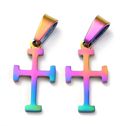 Rainbow Color Ионное покрытие (ip) 304 подвески из нержавеющей стали, для изготовления ювелирных изделий, крестик, Радуга цветов, 19.5x11x1.2 мм, отверстие : 3x6 мм