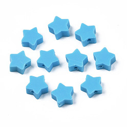 Небесно-голубой Бусины из полимерной глины , звезда, голубой, 8.5~9x9~9.5x4~5 мм, отверстие : 1.6 мм