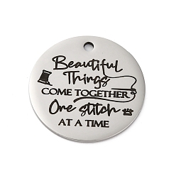 Нержавеющая Сталь Цвет Антикоррозийные 201 подвески из нержавеющей стали, сообщение очарование, плоский круглый шарм, цвет нержавеющей стали, 30x1.5 мм, отверстие : 2.5 мм