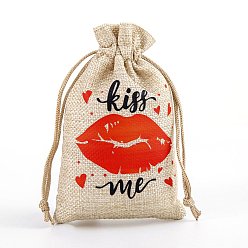 Lip Мешочки из мешковины с принтом ко Дню святого Валентина и шнурком, красные, прямоугольные, губа, 18x13 см