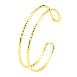 Настоящее золото 18K Латунные браслеты-манжеты с двойными линиями для женщин, без кадмия и без свинца, реальный 18 k позолоченный, внутренний диаметр: 2-3/8 дюйм (6 см)