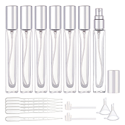 Silver 10ml Refillable Glass Perfume Spray Bottle, with Plastic Dropper, Plastic Funnel Hopper, Plastic Pump, Silver, 16pcs/set
