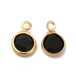 Черный Ионное покрытие (ip) 304 нержавеющая сталь со стеклянными подвесками, реальный 18 k позолоченный, плоские круглые граненые, чёрные, 9.5x6.5x2 мм, отверстие : 1.5 мм