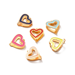 Mixed Color 304 Stainless Steel Snap on Bails, with Enamel, Heart, Golden, Mixed Color, 11x9.5x3.5mm, Pin: 0.9mm