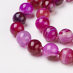 Hot Pink Natural Dyed Agate Beads Necklaces, with Brass Lobster Claw Clasps, Round, Hot Pink, Beads: 8mm, 18.9 inch(48cm)