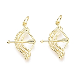 Золотой Латунные подвески, с прыжками, долговечный, лук и стрелы, золотые, 27.5x17.5x5 мм, отверстие : 4.5 мм