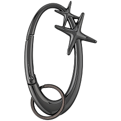 Черный Цвет Металла Сплав цинка застежками ключевых, с пружинными кольцами ворот, овальные со звездой, металлический черный , 109 мм