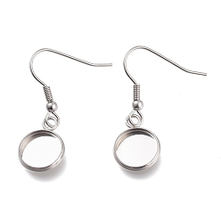 Нержавеющая Сталь Цвет Устойчивы к потускнению 304 крючки для сережек из нержавеющей стали, с пустым подвесным лотком, плоские круглые местом для кабошона, цвет нержавеющей стали, 34 мм, лоток : 10 мм, 20 датчик, штифты : 0.8 мм