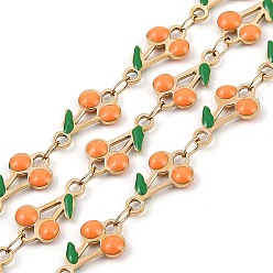 Темно-Оранжевый Ионное покрытие (ip) 304 цепи из нержавеющей стали с эмалированными вишневыми звеньями, с катушкой, пайки, золотые, темно-оранжевый, ссылка: 13x7.5x2.5мм и 4x2.5x0.38мм