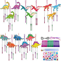 (52) Непрозрачная лаванда Набор для самостоятельного изготовления деревянной подвески в виде динозавра, в том числе 45 шт. алюминиевая трубка, колокольчик, 15шт. деревянный динозавр, 13м серебряная проволока, 2шт. кисть, 1 листы наклейки со стразами, 15Цветная веревка, разноцветные, 116x89 мм