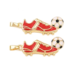 Красный Латунь эмаль подвески, обуви, реальный 18 k позолоченный, красные, 27x12x4 мм, отверстие : 5x2.5 мм