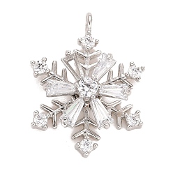 Платина Кубического циркония подвески, с реечным покрытием из латуни с покрытием из настоящего золота 18k, с прыжковых колец, долговечный, без свинца и без кадмия, снежинка, платина, 19x14.5x5.5 мм, Перейти кольцо: 4.6x0.8 мм, 3 мм внутренним диаметром