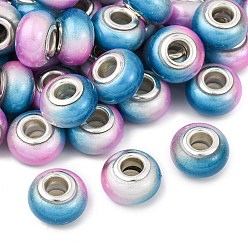 Лиловый Двухцветные непрозрачные европейские бусины-рондель из смолы, с двойных ядер серебрянного цвета, бусины с большим отверстием, сирень, 14x8.5 мм, отверстие : 5 мм