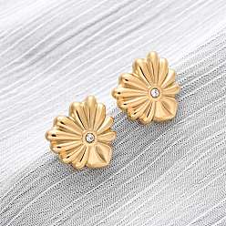 Золотой Сердце 304 серьги-гвоздики из нержавеющей стали с прозрачным кубическим цирконием, золотые, 15.5x15.5 мм