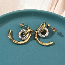 Позолоченный и Цвет Нержавейки Двухцветные серьги-гвоздики в форме буквы С с кольцом 304 из нержавеющей стали, ионное покрытие (ip), долговечный, настоящее золото и нержавеющая сталь, 25x13x25 мм